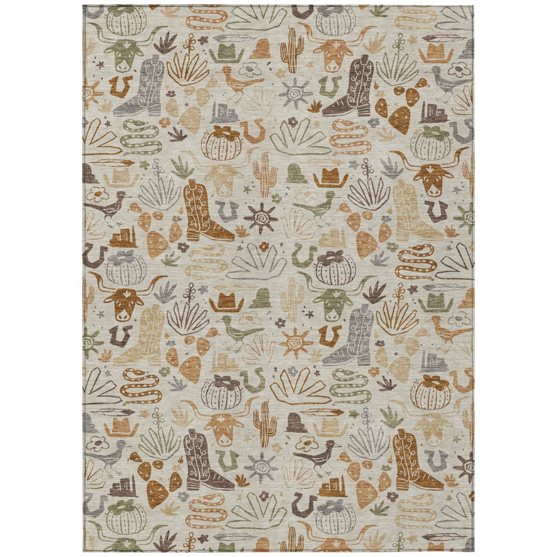 Machine Washable Indoor/Outdoor Chantille ACN2512 Kids Rug, Beige, Rectangle 5' x 7'6"