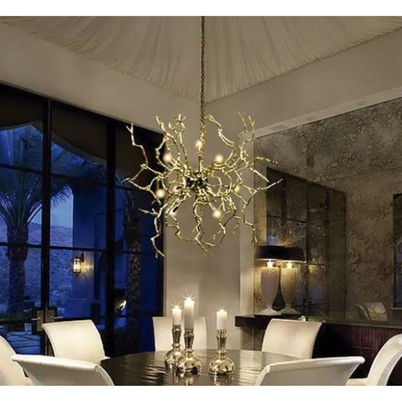 Lustre suspendu sculpté à la main Light Fizaan, Bronze doré, 18" Length x 18" Width x 20" Height