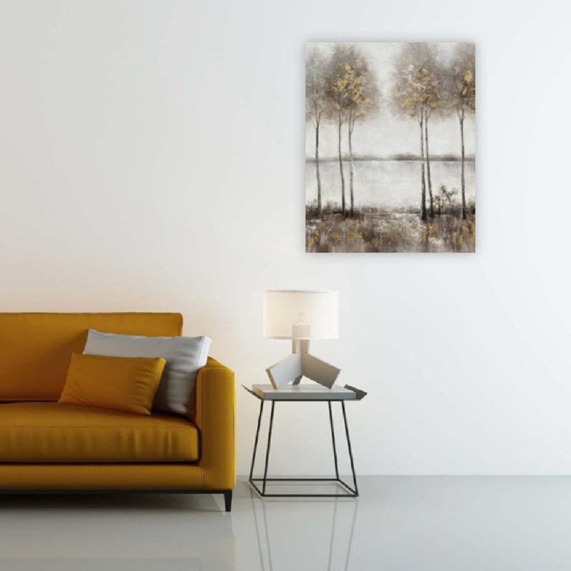 Thème d'arbre rustique en feuille d'or, art mural non encadré, 36 x 24