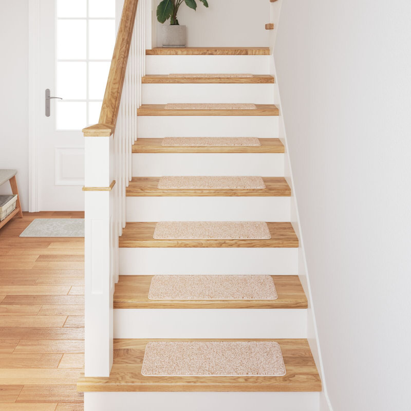 Stair Mat Dark Yellow Polyester 20 X 75 Cm Non-Slip, Cream, Rectangular 60 x 25 cm