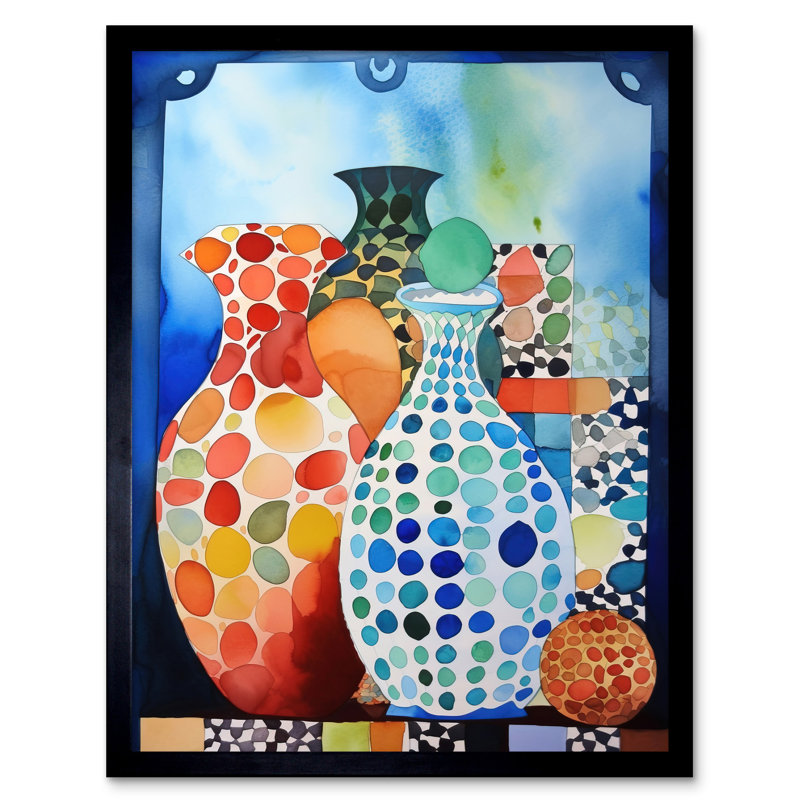 Polka Dot Glazed Porcelain Ceramic Vases Folk Art Art Print Framed Poster Wall Decor 12x16 inch