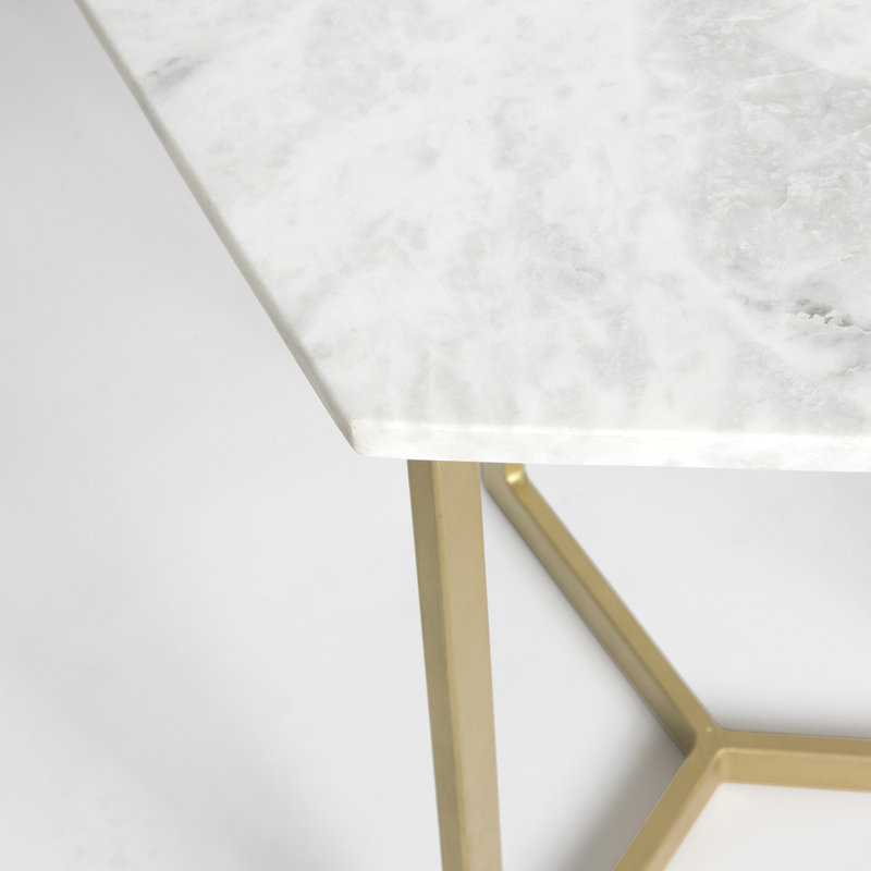 Table de bout avec plateau Finian, blanc, Laiton antique