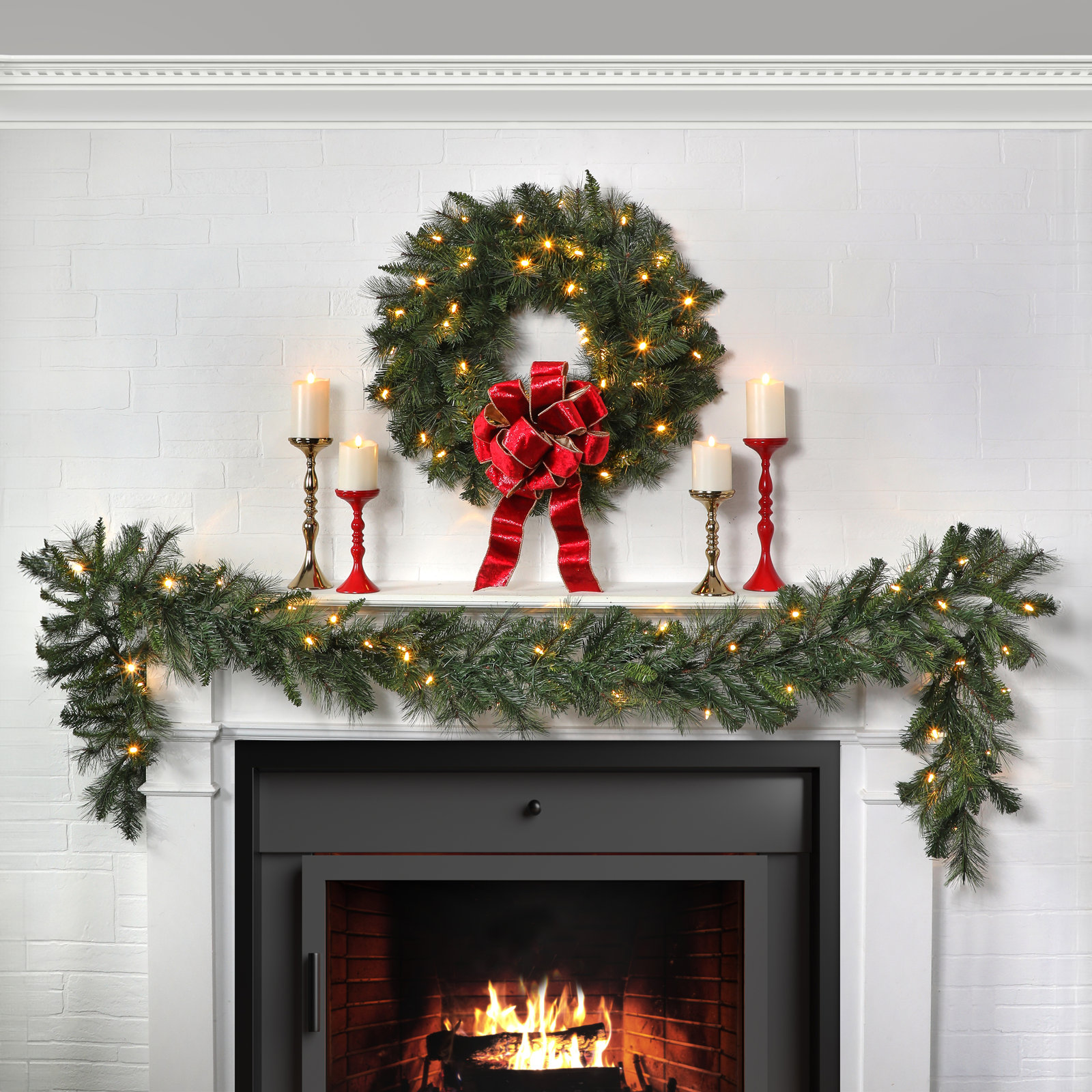 PVC Greenery 108" Pre-Lit Mixed Garland