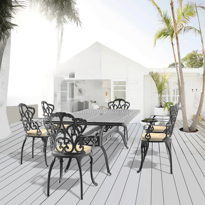 (Coussins de couleurs aléatoires) Ensemble de meubles de patio en aluminium coulé avec coussins 7 pièces