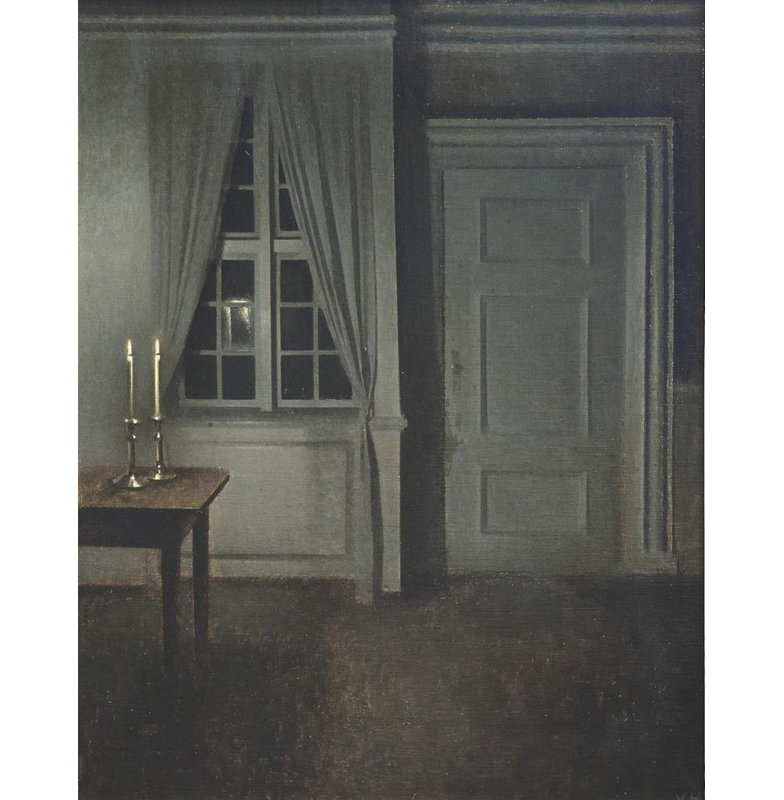 "Interior with Two Candles" par Vilhelm Hammershøi - Art mural sur toile tendue avec châssis, H 18 po x l 14 po
