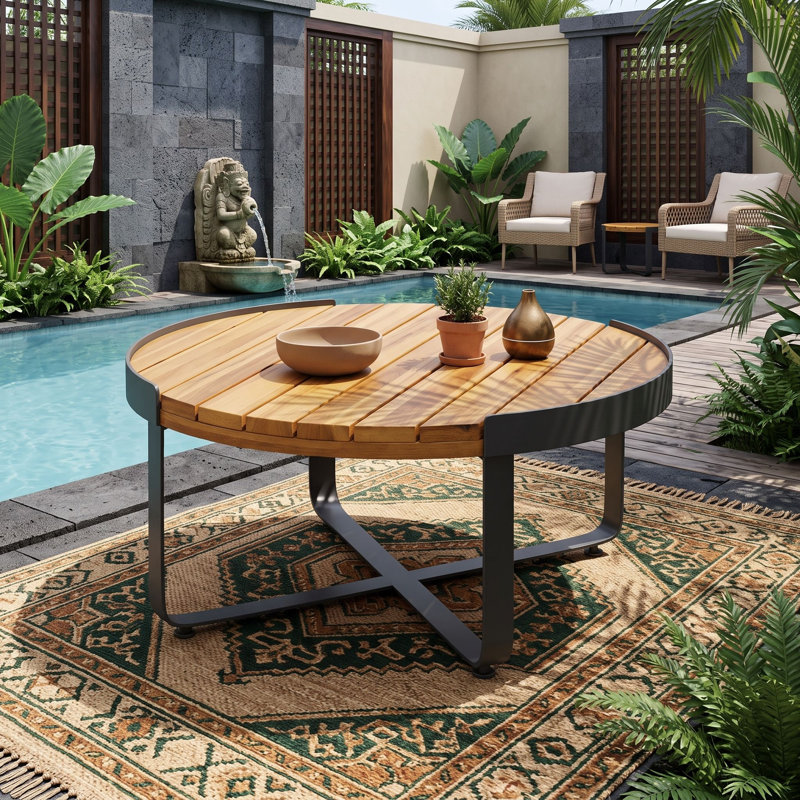 Table de patio d'extérieur avec plateau, cadre mat et base
