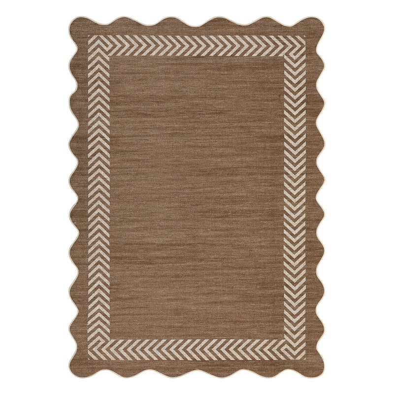 Easy Jute Rug Modern Bordered Indoor Outdoor Rug for Patio Non-Slip No Shed Carpet for Dining Room Backyard Office, Brown