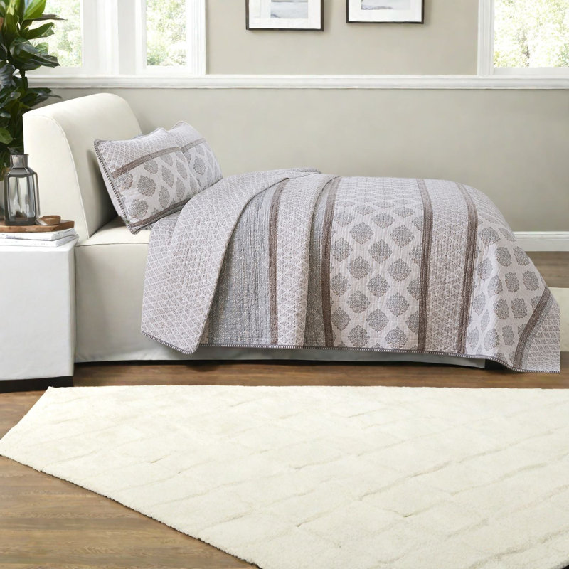 De courtepointe en coton double pièce, grand lit double, réversible moderne médaillon