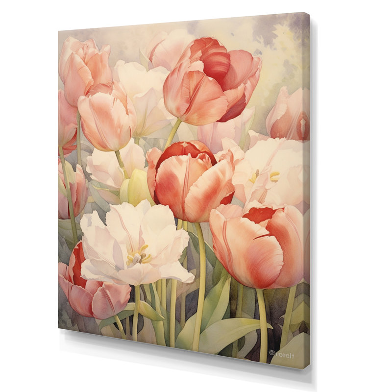 «Retro Blooming Retro Tulips Flowerfield I» sur toile, H 44 po x l 34 po x P 1,5 po, Toile tendue