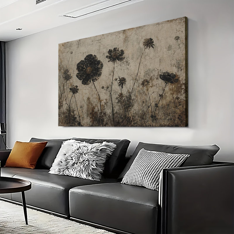 Impression murale rétro, fleurs séchées foncées, art mural gothique fleur fanée pour décoration de chambre d'Halloween rustique