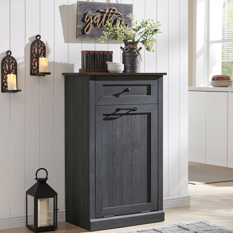 Armoire à poubelle Farmhouse Tilt Out avec tiroirs, armoire à poubelle à l'épreuve des chiens 10 gallons, avec panier de rangement pour la cuisine