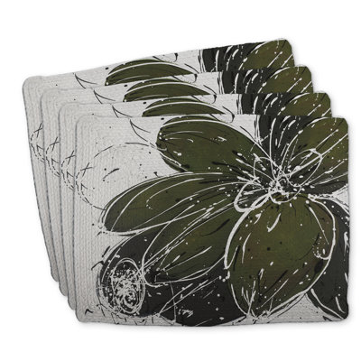 Ensemble de 4 napperons en polyester tressé Green Flower