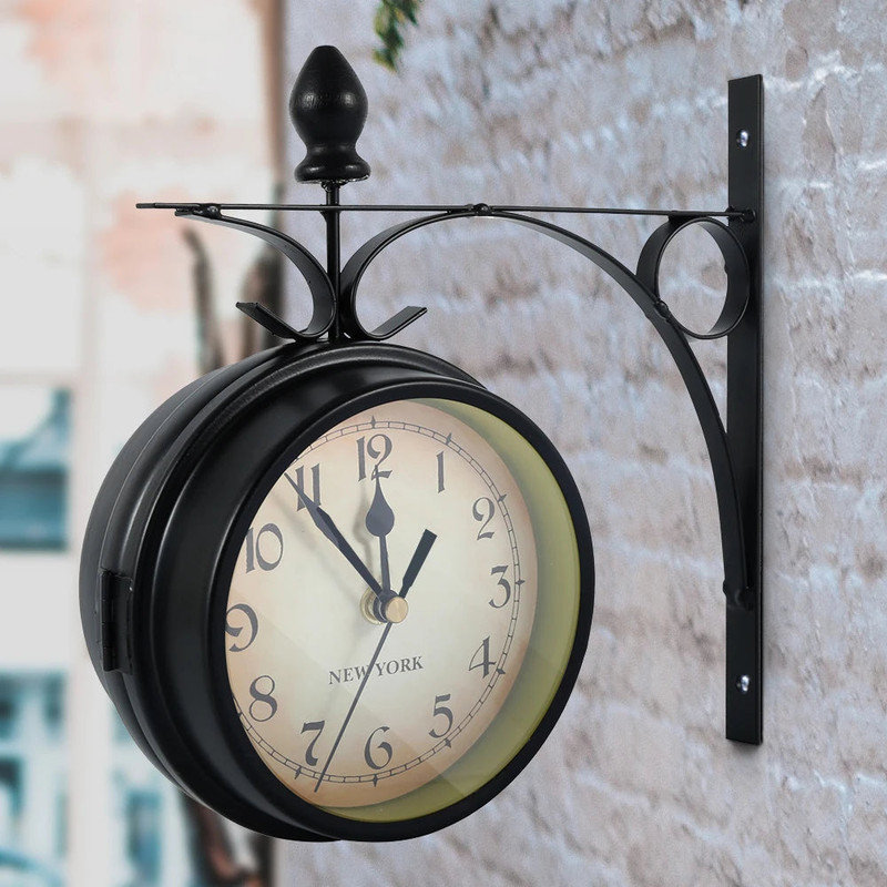Horloge murale - Horloge rétro antique à double face silencieuse pour la maison et le bureau