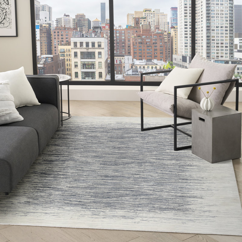 DKNY Grand Street 7'10" x 9'10" Ivory Blue Modern Indoor Rug, Rectangle 7'10" x 9'10"