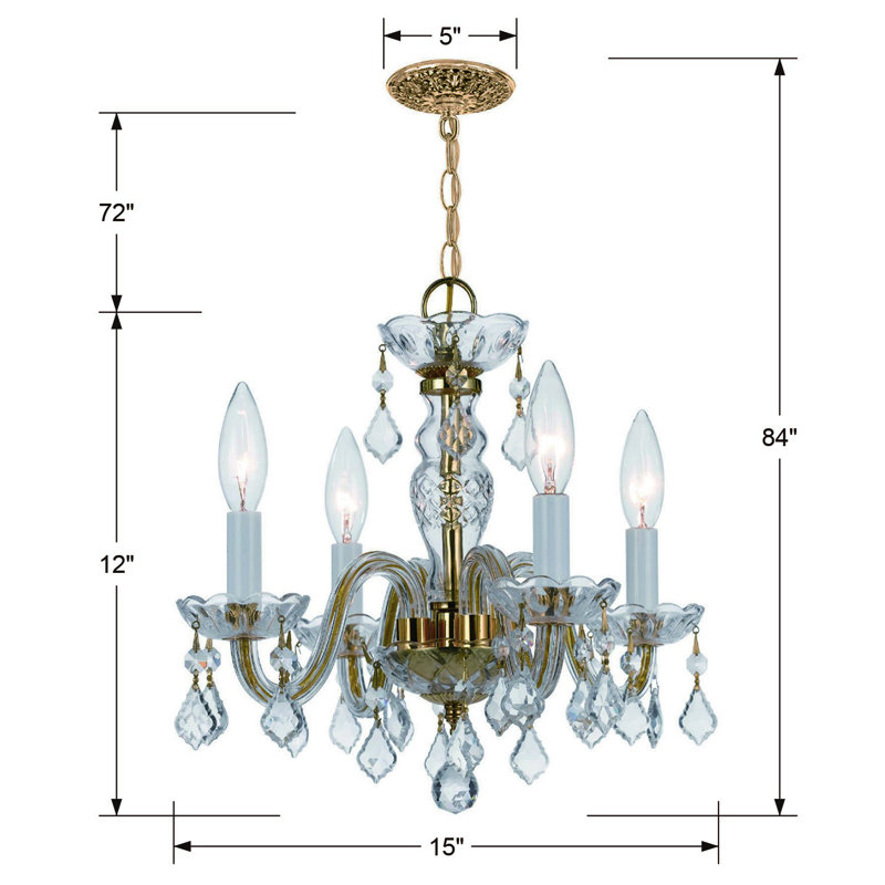 Lustre classique / traditionnel à 4 lumières de style bougie Eivind, Majestueux bois poli, Laiton poli