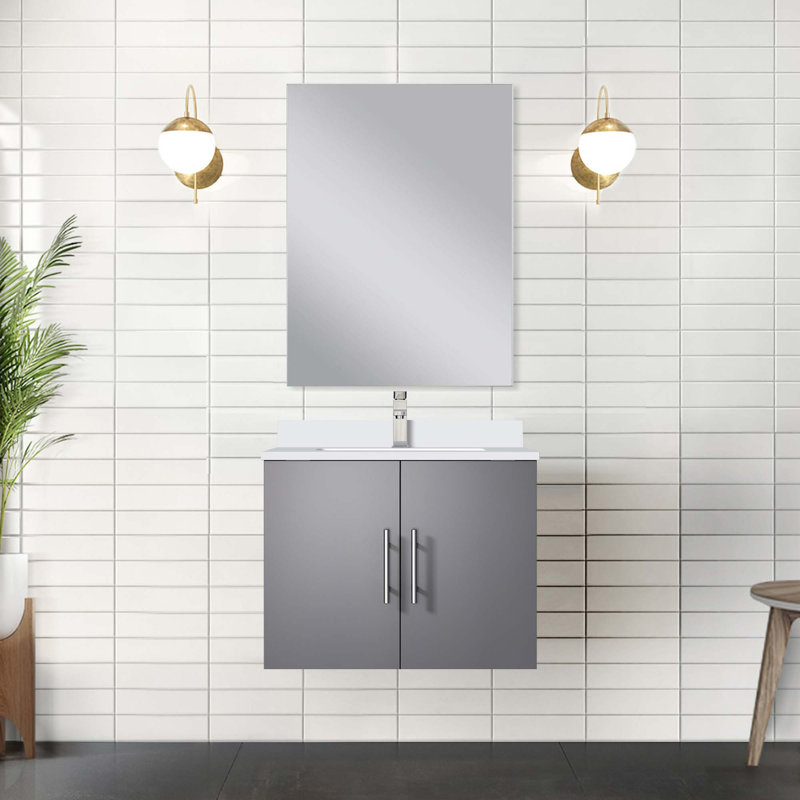 Ensemble de meuble-lavabo avec robinet et miroir DEL, Gris
