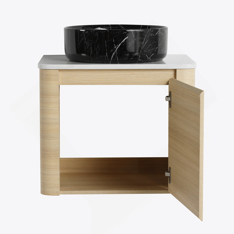 Meuble-lavabo mural 24 po avec lavabo d'art en céramique et porte à fermeture en douceur, design élégant et peu encombrant