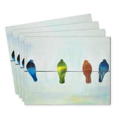 Perched Abstract Birds Polyester Kibbe Set of 4 - Home Decor