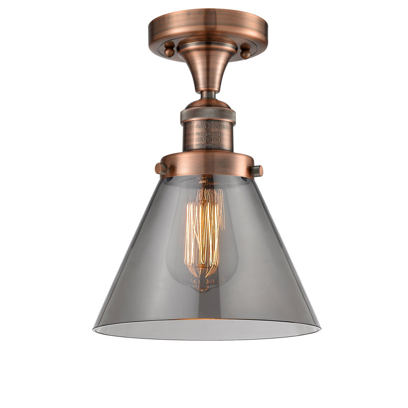 Cone 1 Light Semi-Flush Mount, Antique Copper, Smoked
