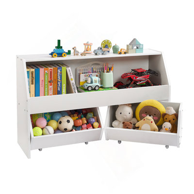 Rangement pour jouets, bibliothèque en bois pour enfants avec rangement, armoire de rangement pour jouets avec 2 tiroirs mobiles, rangement pour enfants pour chambre à coucher, chambre de bébé, salon, entrée, école maternelle, blanc