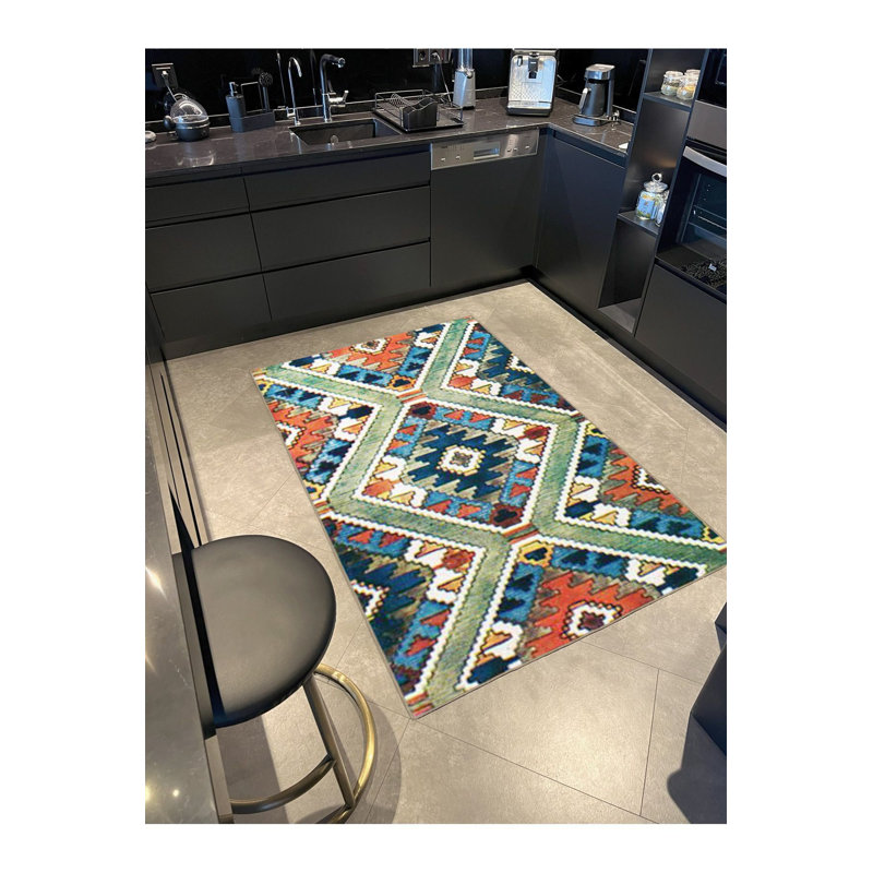 Tapis multicolore à motif géométrique moderne lavable à la machine, Carré 3 pi 3 po
