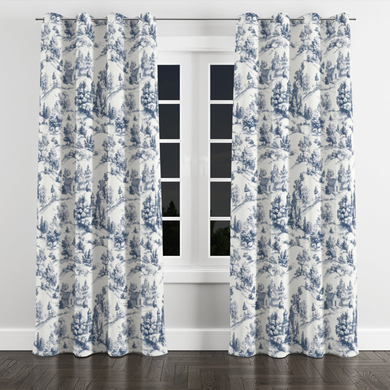 Country Farmhouse Blackout Curtains - Blue Country Toile Grommet Curtain - 1 Panel, 52" W x 108" L, Silver Grommets