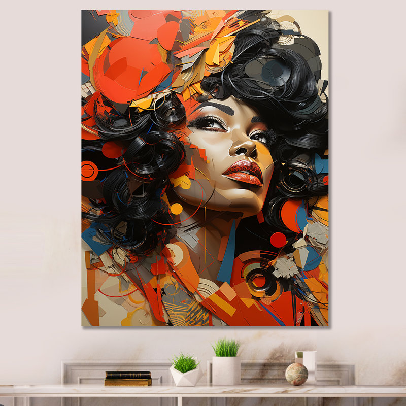 Femme africaine et collage de peinture sur toile, Toile tendue, H 20 po x l 12 po x P 1 po