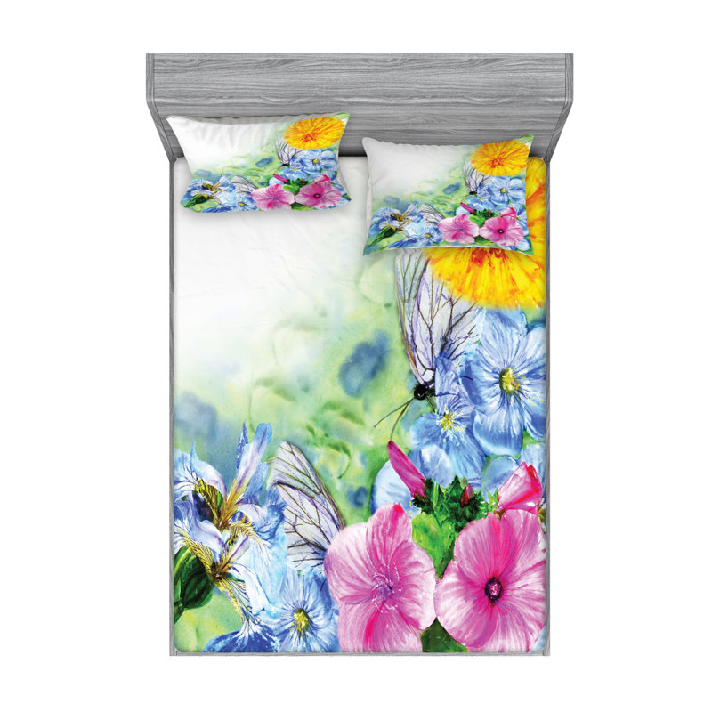Microfiber Floral Sheet Set, Full Sheet Set with Fitted Sheet