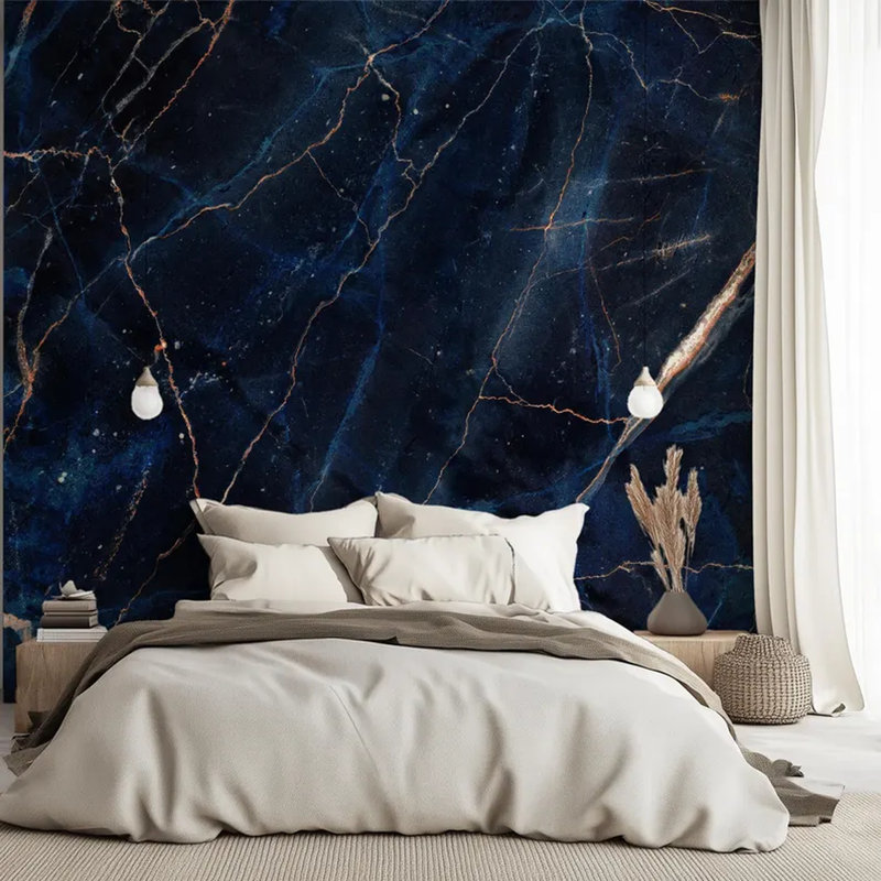 Navy & Gold Marble Stone Wall Mural, 160" L x 108" W