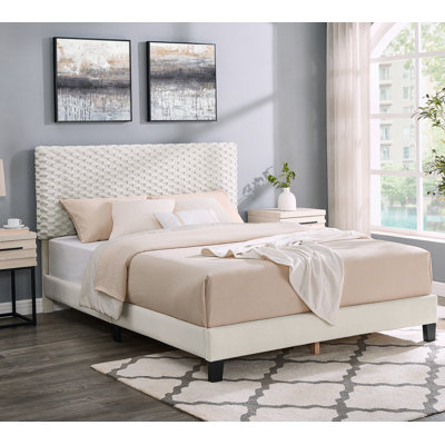 Findlay Plush 3D Upholstered Platform Bed in White Dove,Queen