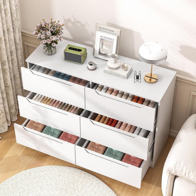 White Modern Double Dresser with Extra Deep Drawers
