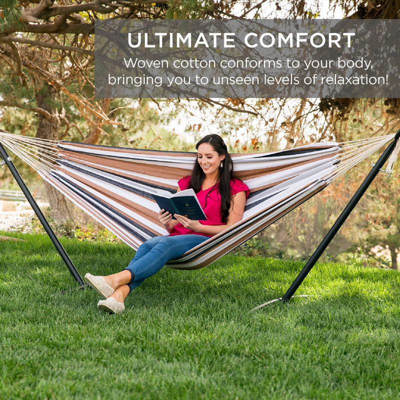 Desert Stripes 2-Person Cotton Hammock with Steel Stand
