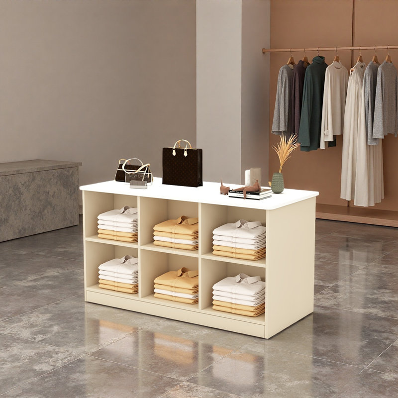Présentoir simple à double face pour magasin de vêtements, Blanc / Crème