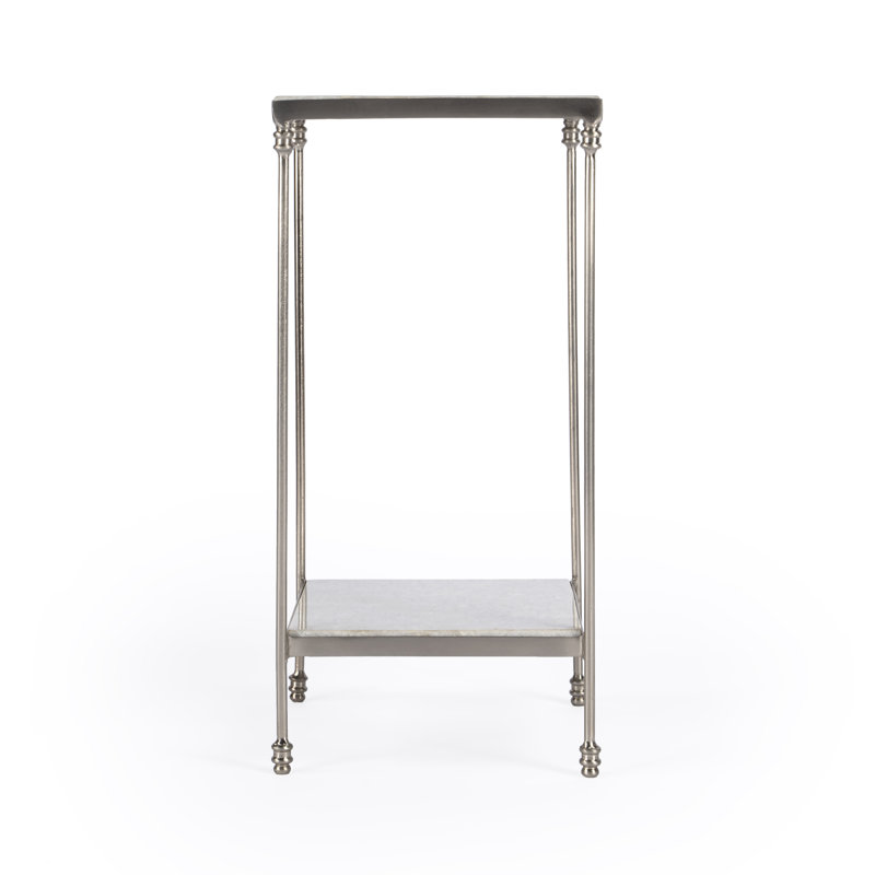Imogen Iron and Granite Side Table, White/Silver