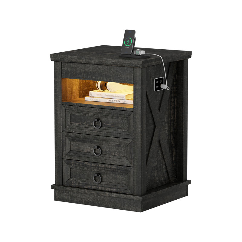3-drawer Nightstand With Hidden Storage, Brown
