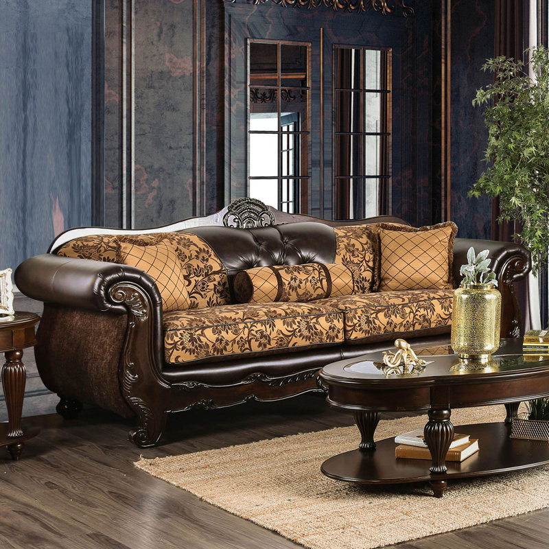 Samuels 93'' Faux Leather Sofa, Tan/Dark Brown Faux Leather
