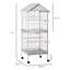 Wrought Metal Bird Cage Feeder With Rolling Stand Perches Food Containers Doors Wheels 67" H, White