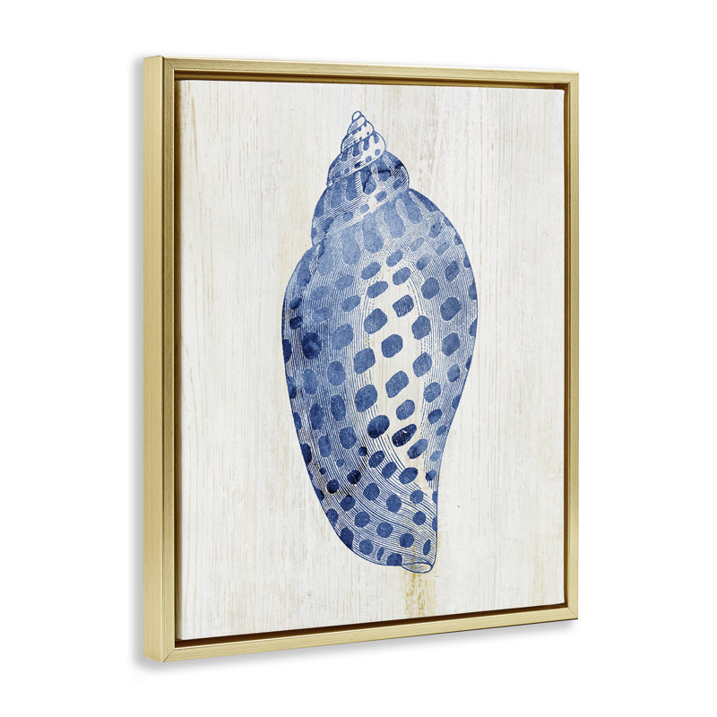 Cadre flottant en forme de coquillage bleu tacheté par Susan Arnot, H 31 po x l 25 po, Cadre flottant métallique doré