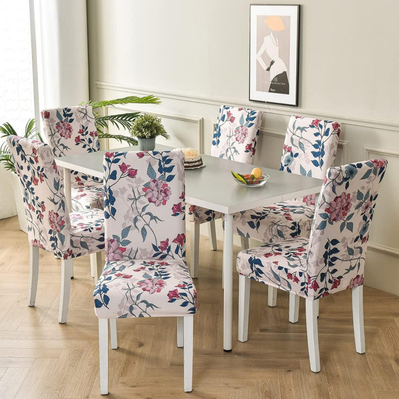 Box Cushion Dining Chair Slipcover, Polyester - Beige/Red Floral