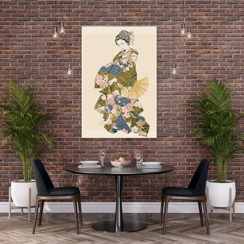 «Graceful Kimono Woman Traditional Cherry», reproduction d'art murale, H 60 po x l 40 po