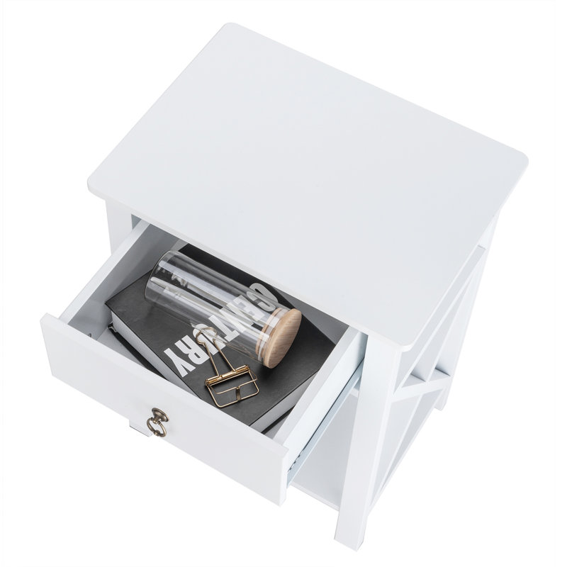 White MDF 1-Drawer Cathrine With Crossed Side Design, 15.7X11.8X23.6In - 2Pcs