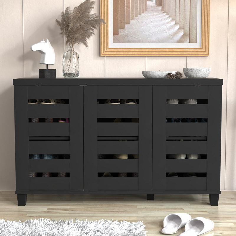 Millan 16 Pair Shoe Storage Cabinet, Black
