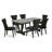 9-Pc Kitchen Dining Room Set – 8 Black dining room chairs Button Tufted Back and a Cement Dining Room Table - Wire Brushed Black Finish-2140477151-2138575253-2138575248