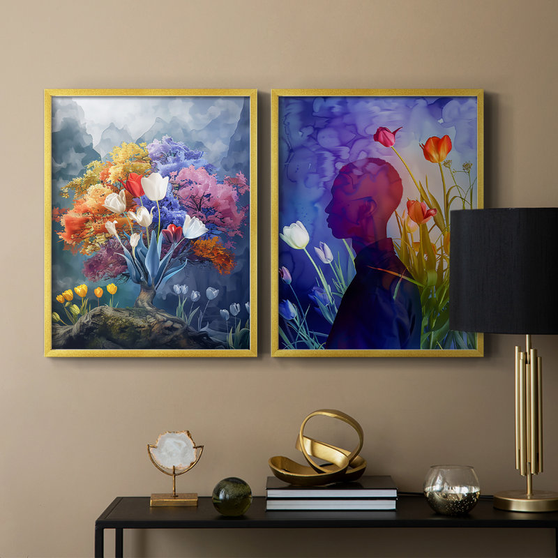 «FLORAL Series DCCDXII», reproduction encadrée de qualité supérieure - prête à être accrochée - aucun clou requis - aucun clou requis