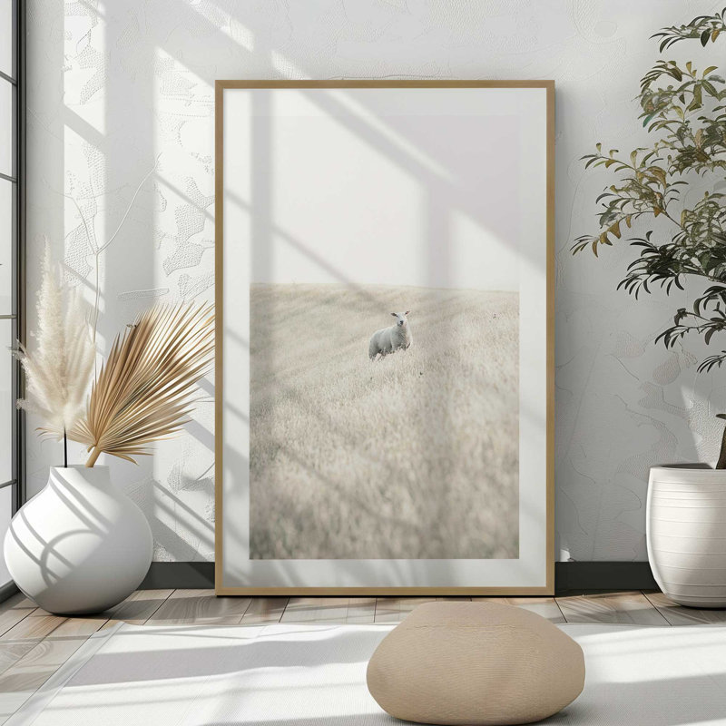 Serene Sheep Pasture Print, 11.25" H x 9.25" W x 1.25" D, Polished Gold Framed