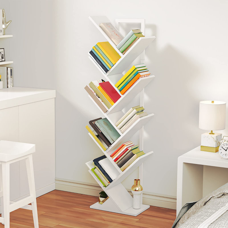 Bibliothèque en arbre, (9 tablettes) H 45,6 po x l 13,4 po x P 7,9 po, Blanc
