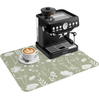 Tapis de cuisine/bar à café, sous-tapis absorbant antidérapant, motif floral abstrait vert sauge, 45,7 x 76,2 cm (18 x 30 po), accessoire de bar à café/tapis d'égouttage pour comptoir de cuisine, motif floral champêtre, 45,7 x 76,2 cm (18 x 30 po).