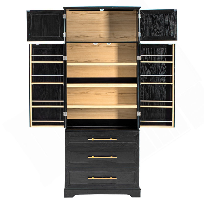 78.2" Tall Farmhouse Kitchen Pantry Cabinet With 8 Door Shelves, Storage Cabinet With 3 Adjustable Shelves, 3 Large Drawers, Versatile Cupboard For Kitchen, Dining & Bathroom, Ash Black