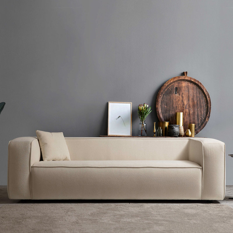 Bettie 92" Square Arm Boucle Sofa, Cream Boucle