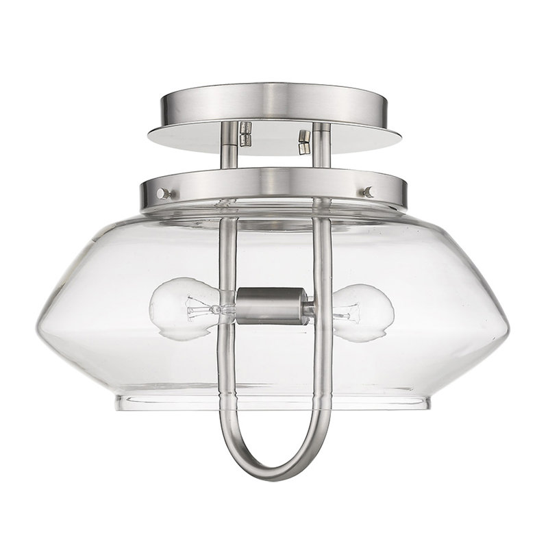Mathes Glass Semi Flush Mount, Satin Nickel